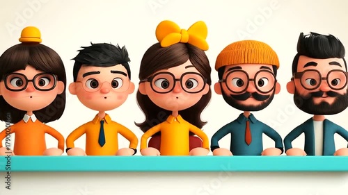 Animated crew at table with accessories