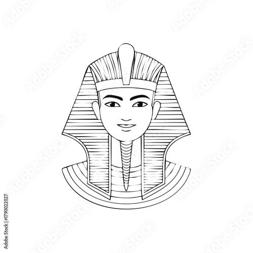 Egyptian Pharaoh Head Line Art Illustration of Ancient Ruler in Traditional Headdress