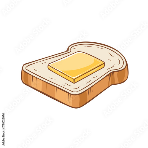 Freshly Toasted Bread Slice Topped with a Pat of Yellow Butter Breakfast Food Illustration