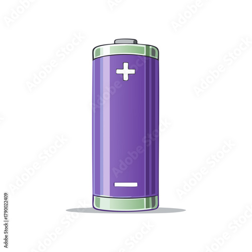 Single purple battery with positive and negative signs illustration.