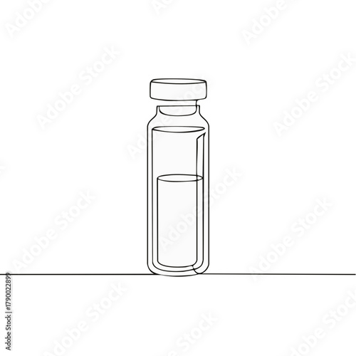 Continuous Line Drawing of Vial with Liquid Single Line Art Medical Injection Container