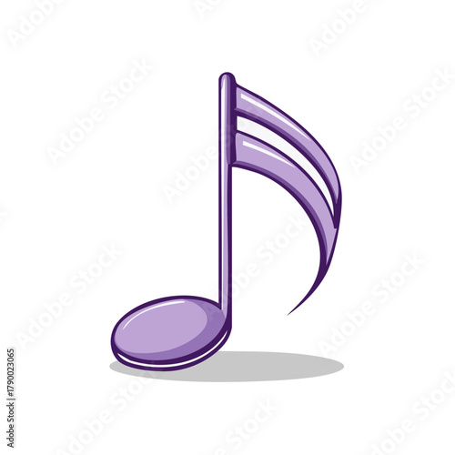 Purple musical note illustration with two beams, simple cartoon style, vector icon for melody and sound concept