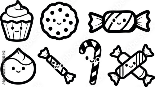 Cute sweet candy cupcake cookie and candy vector set for dessert decoration and design elements