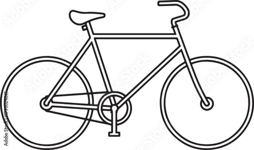 A simple black line drawing of a classic bicycle with two wheels, frame, handlebars, and pedals on a white background