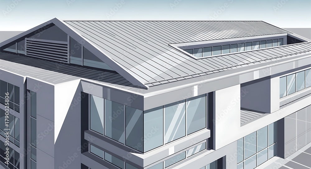 Obraz premium Detailed architectural render of a modern building with glass facade