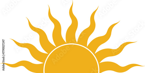 Yellow Sunburst Graphic with Wavy Rays on White Background sunshine solar
