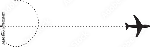 Silhouette of an airplane flying on a dotted line path with a loop and a straight section aircraft