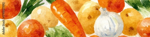色とりどりの野菜 水彩風イラスト 背景素材