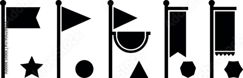 Set of Six Different Black Flag Icons with Various Symbols and Shapes for Design Use vector illustration