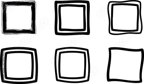 Abstract hand drawn black square frames in various styles vector illustration with irregular lines