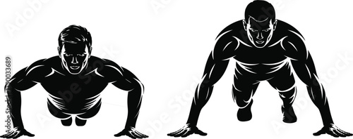 High-Intensity Silhouette of Man Performing Push-Ups, Symbolizing Strength, Fitness, Calisthenics, Workout Motivation, and Physical Training