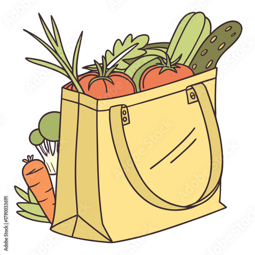 Fresh produce spills from a reusable tote bag, promoting healthy eating and sustainable lifestyle choices for eco conscious consumers everywhere