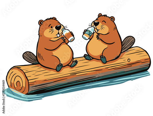 음료수를  마시고 있는 비버친구들
