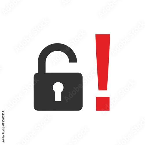 Open Lock with Exclamation Mark - Security Vulnerability Alert.