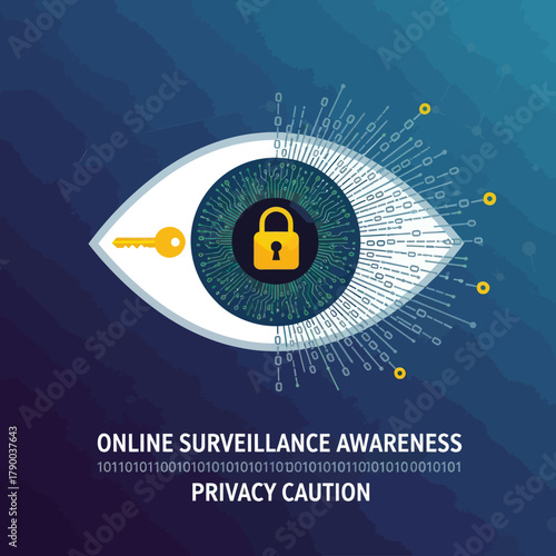 Eye with Lock and Key - Online Surveillance Awareness and Privacy Caution.