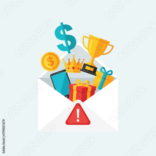 Email with Warning Sign and Rewards Inside.