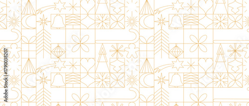 Christmas background, gold geometric icon seamless pattern