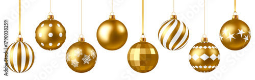 Christmas ball set, gold baubles, golden hanging ornaments