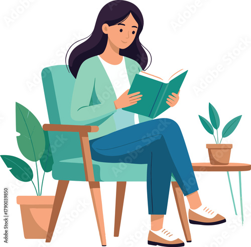 Woman Reading Book Illustration