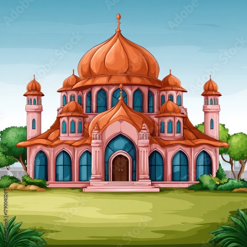 Wallpaper Mural Ornate Islamic building with domes and minarets stands on a green lawn. Torontodigital.ca