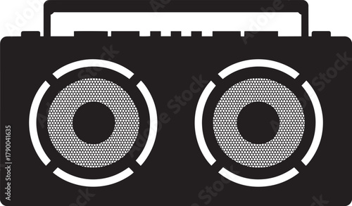 Black silhouette of a vintage styled ghetto blaster speaker system vector illustration element isolated today.