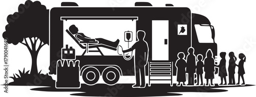 Mobile dental clinic silhouette for community health and preventive care services