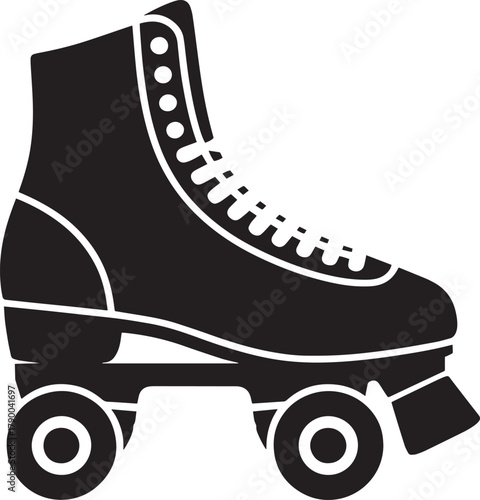 Black silhouette of quad roller skate footwear equipment vector graphic element isolated on transparent background now.
