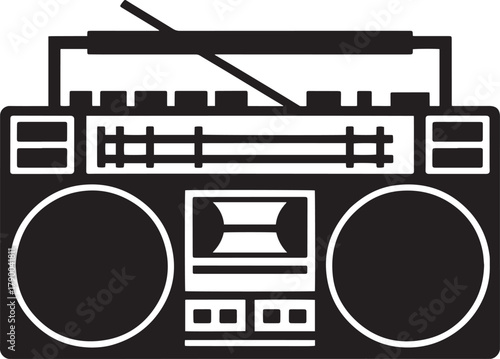 Boombox silhouette with extended antenna portable stereo cassette player vector graphic illustration