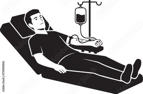 Man receiving medical infusion while lying down in a hospital bed silhouette