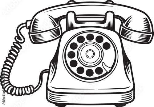Old fashioned rotary dial phone illustration traditional landline communication tool drawing equipment