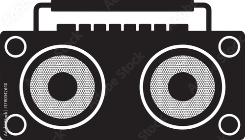 Portable stereo cassette player sound system boombox vector graphic element isolated on transparent background now.
