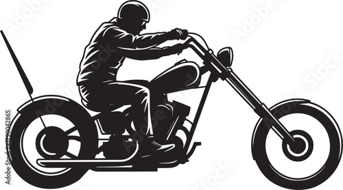 Silhouette of man riding chopper motorcycle vector illustration biker on custom motorbike graphic
