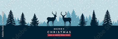 christmas winter border with deer in forest vector illustration