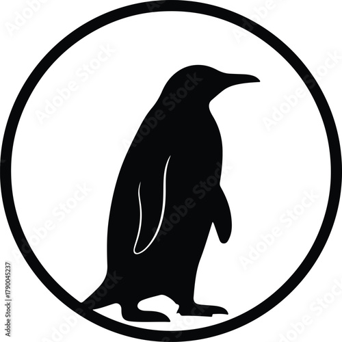 Illustration emperor penguin in black circle design silhouette vector