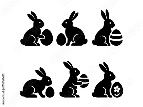 Easter bunny silhouettes, spring egg icons