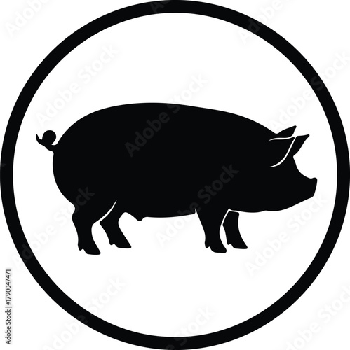Illustration of a pig silhouette in a black circle vector