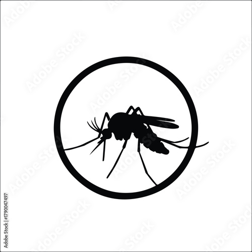 Illustration of a mosquito inside a black circle silhouette vector
