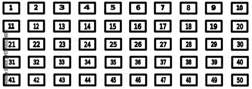 Number grid from 1 to 50 in square boxes