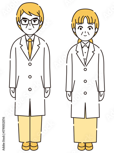 白衣を着た男性と女性のイラスト2