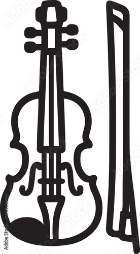 An elegant silhouette of a violin, gracefully positioned alongside a complementary bow, embodies the essence of music, perfect for illustrating artistic themes.