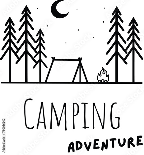 Schwarz Weiß Camping Adventure T-Shirt