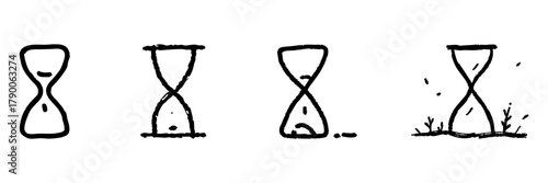 Hourglass Line Icon Set In Doodle Style. Time Management, Life Cycle, And Growth Progression Outline Sketch Collection. Hand Drawn Isolated Vector Illustration