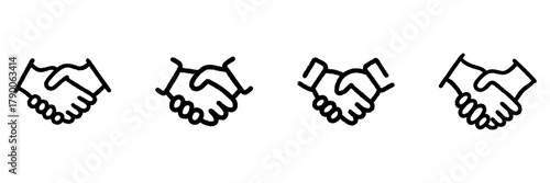 Handshake Line Icon Set In Doodle Style. Business Agreement, Partnership, And Collaboration Outline Sketch Collection. Professional Networking And Deal Making. Hand Drawn Isolated Vector Illustration