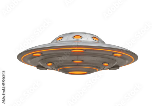 Obraz na plátně Isolated UFO concept art, flying saucer with lights, extraterrestrial spacecraft