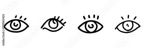 Hand-Drawn Eye Line Icon Set In Doodle Style. Vision, Perception, And Observation Symbol Outline Sketch Collection. Artistic And Creative Design Elements. Hand Drawn Isolated Vector Illustration