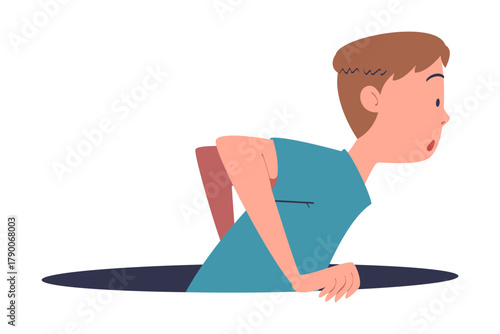 Man Character Jumping Through Portal Enter Hole Vector Illustration