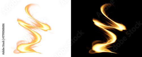 Abstract fiery swirl on white and black background, creating a dynamic and eyecatching design element