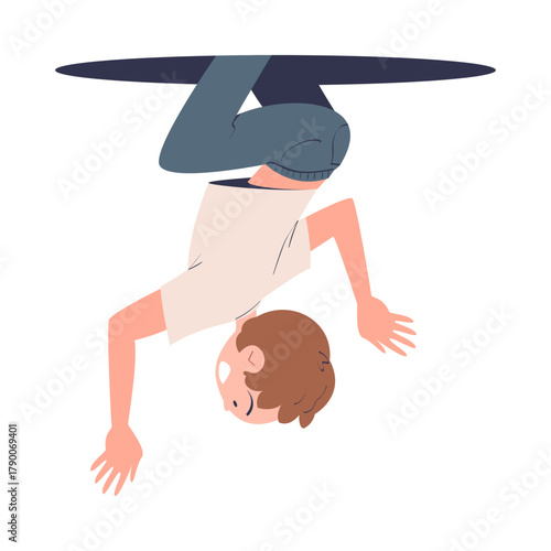Man Character Jumping Through Portal Enter Hole Vector Illustration