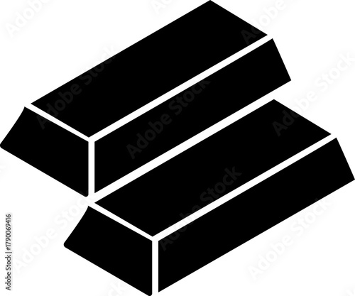 Gold bars icon bullion precious metal finance and wealth symbol vector illustration, black flat style design, investment and treasure on transparent background