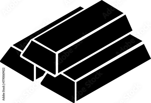 Gold bars icon bullion precious metal finance and wealth symbol vector illustration, black flat style design, investment and treasure on transparent background